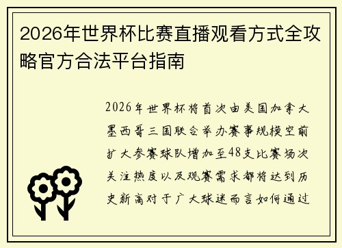 2026年世界杯比赛直播观看方式全攻略官方合法平台指南